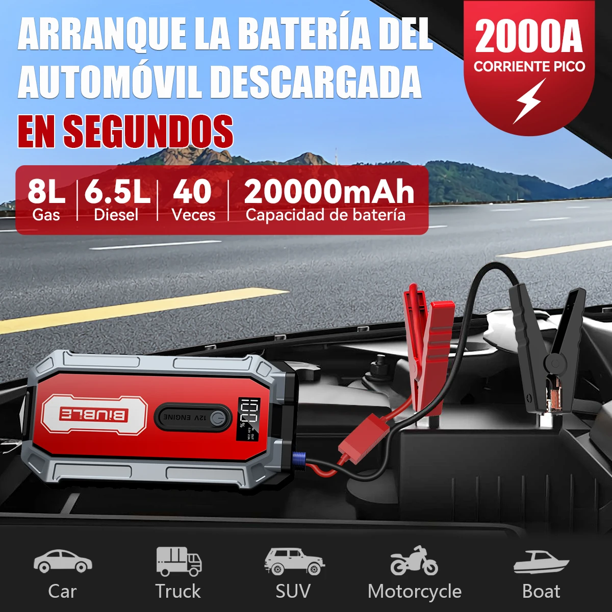 BIUBLE Car Jump Starter 3000A Peak 25000mAh (Up to 8L Gasoline or 6.5L Diesel Engine, 40 Times) 12V Car Battery Jump Starter