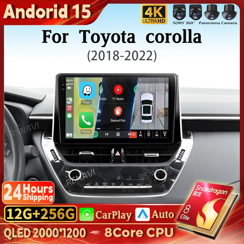 أندرويد 14 Carplay Auto 2K شاشة راديو السيارة مشغل وسائط متعددة لتويوتا كورولا 12 2018 - 2020 Autoradio GPS ستيريو سنابدراجون