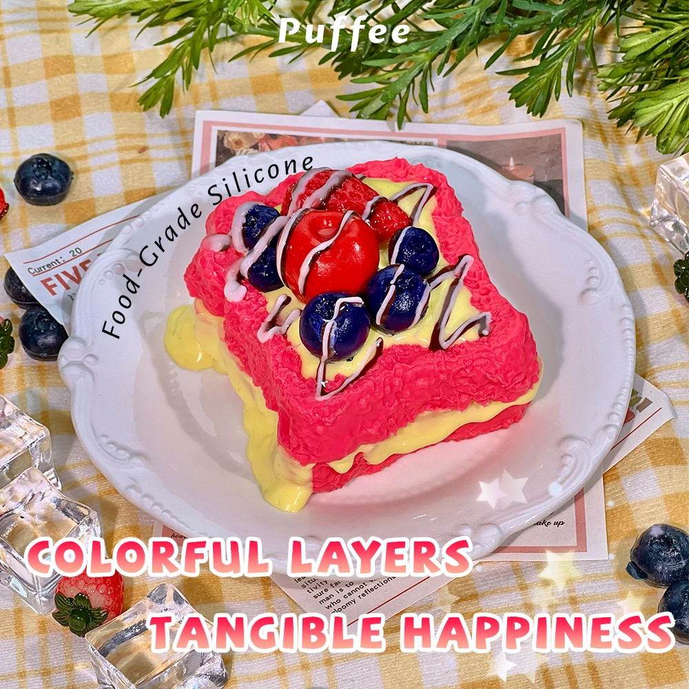 Strawberry Cheese Toast Food-grade Silicone Squishy Toy, Handmade Taba Squishy, Creamy Soft Adhesive Slow Rebound Squeeze Toy
