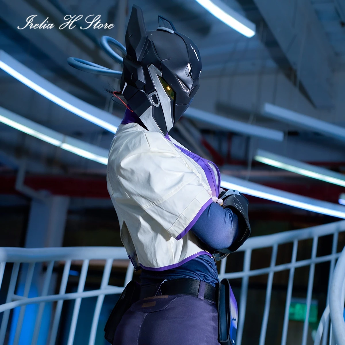 Irelia H AAnime Valorant Vyse 코스프레 의상 Vyse PU 유니폼 정장 할로윈 의상 탑 코트 바지