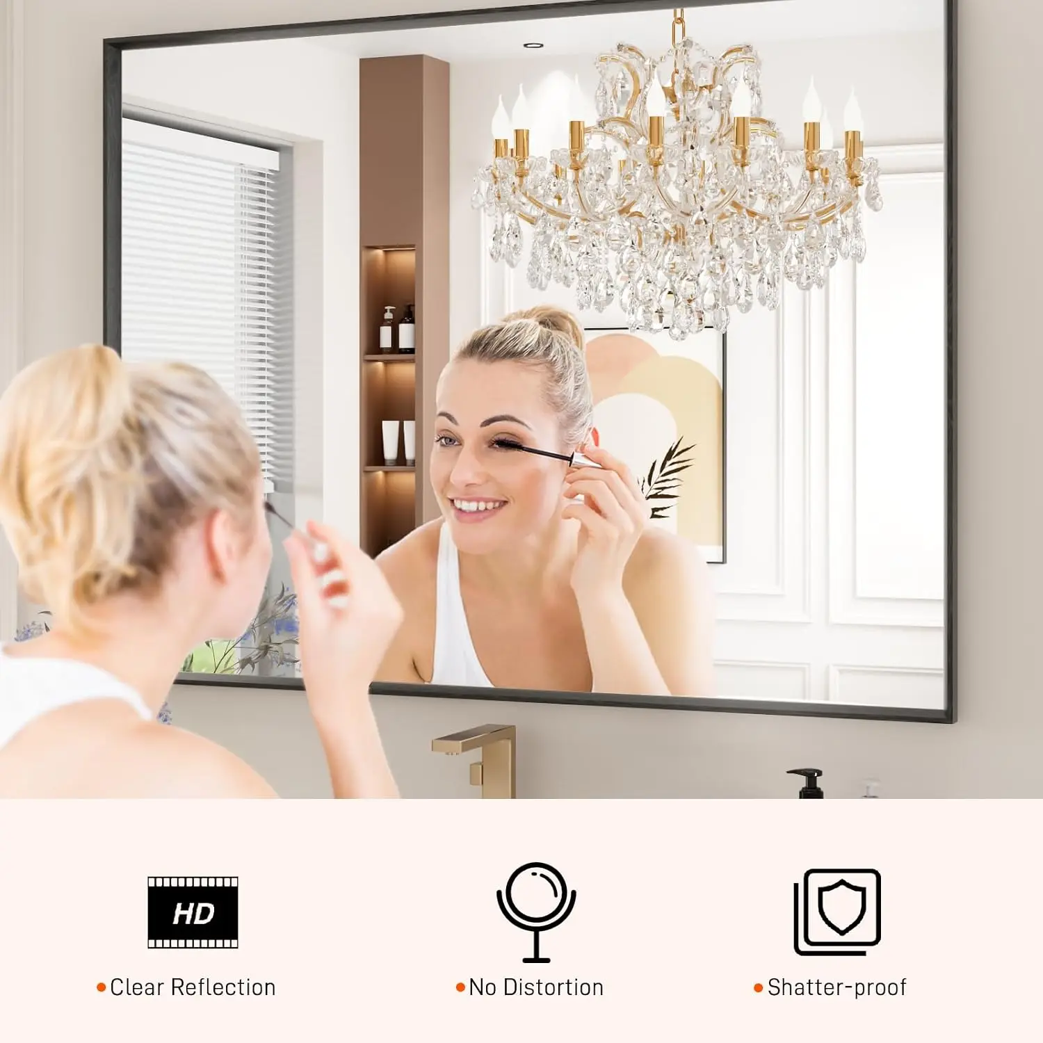 Wall Mounted Matte Black Framed 30 X 36 Inch Rectangular Bathroom Vanity Mirror Anti Rust Tempered Glass Horizontal Vertical