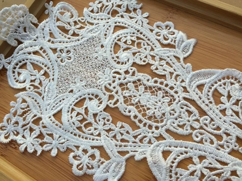 Embroidered Flowers Lace Applique, White Lace Trim, Fabric Craft, Wedding Decoration, High Quality, 2 Pcs