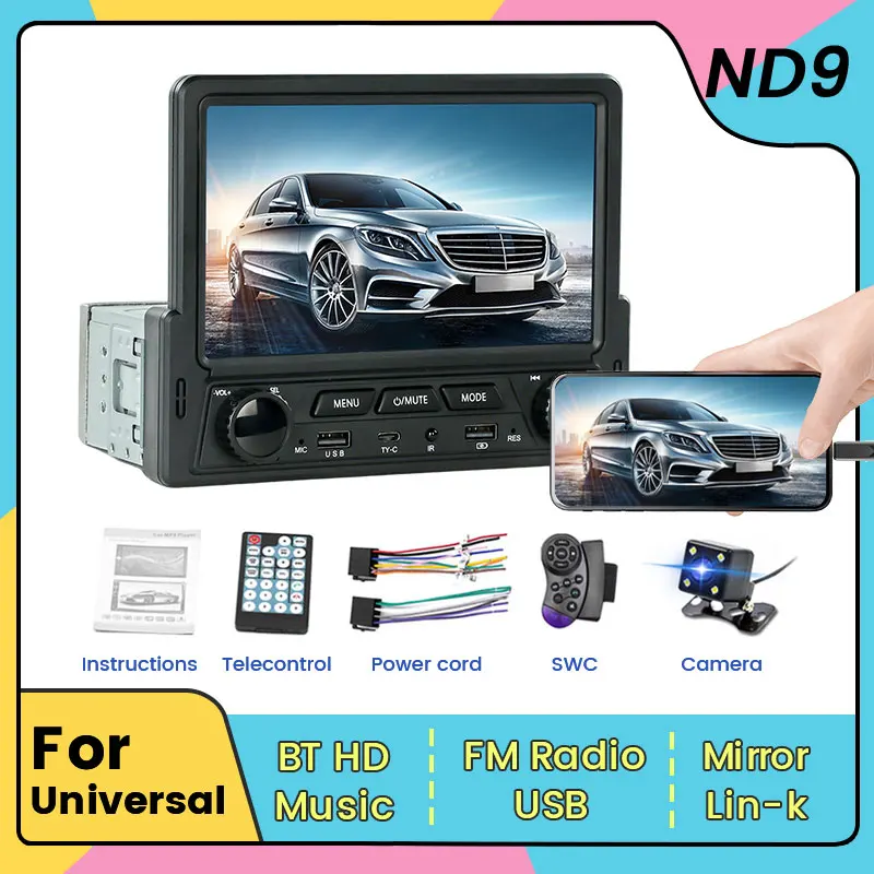 

Car Stereo FM Radio 1 Din Universal Multimedia MP5 Player 7 Inch Touch Screen Mirror Link USB BT Optional Carplay Android Auto