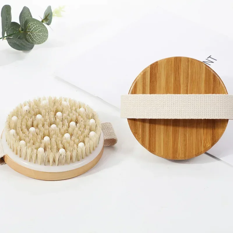 2 in 1 Dry Skin Body Massage Brush Natural Bristle Dead Skin Remover Anti Cellulite Exfoliates Blood Circulation Massage Tools