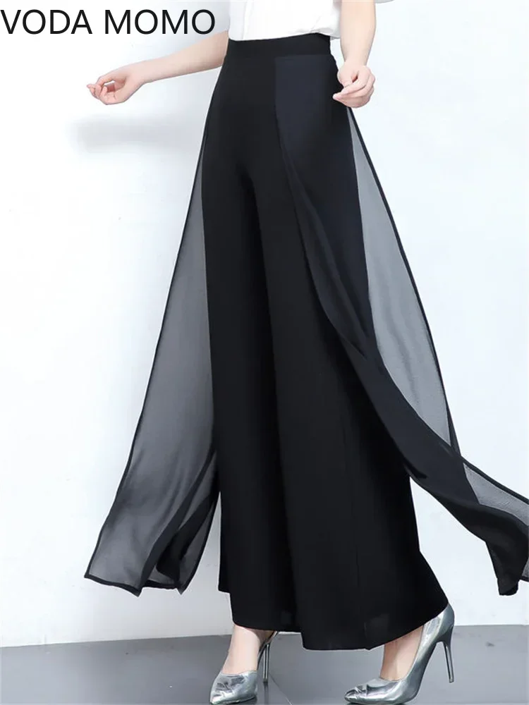 

Women Korean Fashion Casual Drape Elegant Loose Trousers Clothes Chiffon High Waist Wide Leg Pants Comodi Pantalones De Mujer