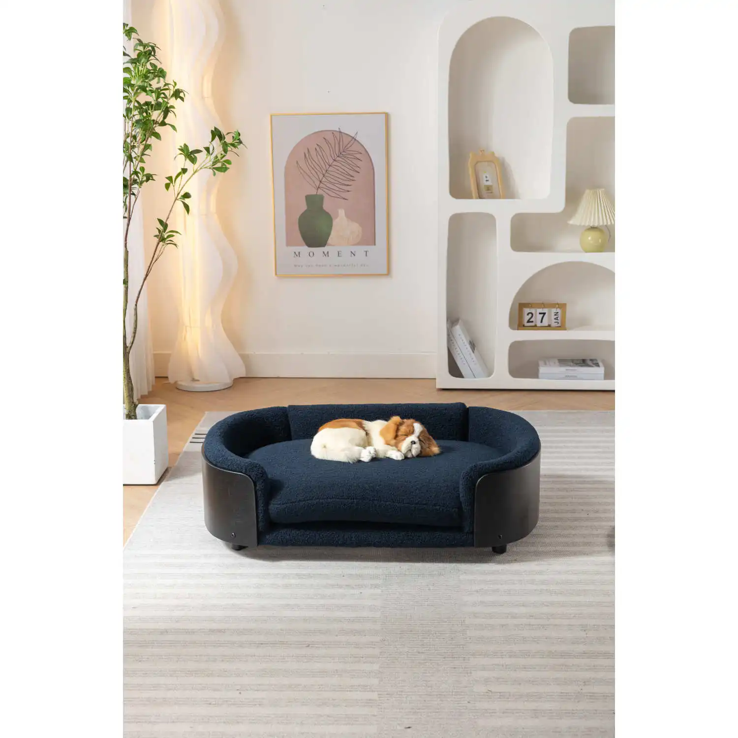 Scandinavian Style Elevated Dog Bed with Solid Wood Legs and Cashmere Cushion - Large Size