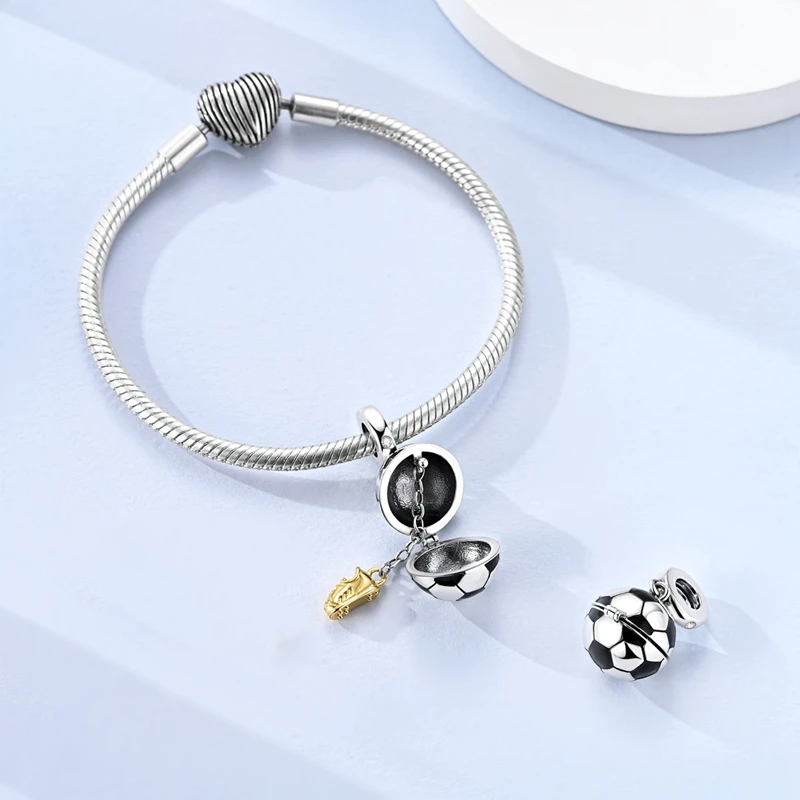 Passend für Original-Armband 925 Sterling Silber Charms Perle CZ Zirkon Öffnungs- und Schließmechanismus Fußball-Anhänger DIY Schmuck Geschenk – Detail 2