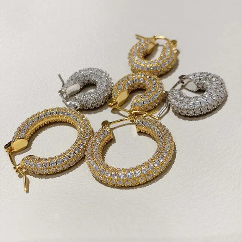 Stainless Steel Gold Color Large Round Hoop Earrings for Women Exquisite Shiny Zircon Circle Huggie Chunky Earring Jewelry Gifts