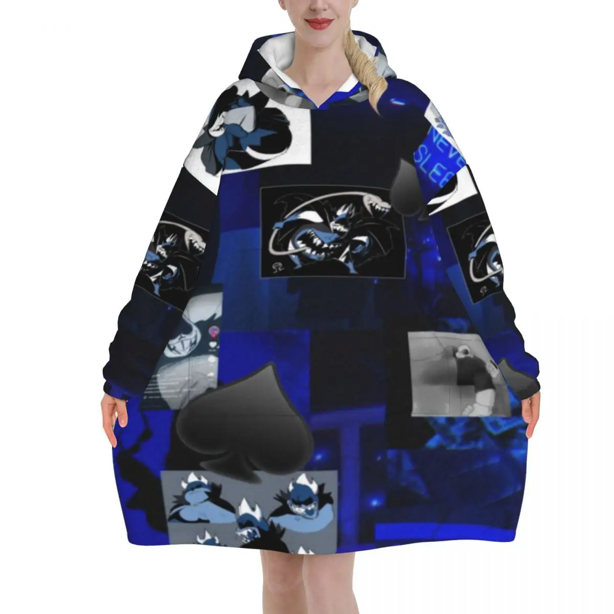 Lancer Face Oversized Blanket Hoodie Sweatshirt Long Fleece Hooded Wearable Blanket with Large Pocket for Women Men
