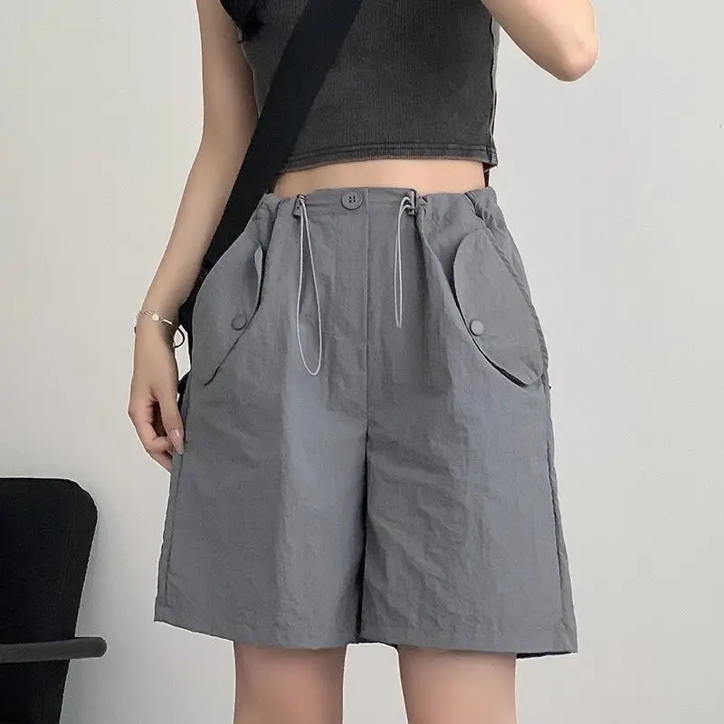 Shorts de jogging leve para mulheres, calças curtas ao ar livre, bolsos de botão, vestuário de trabalho para desenho, novos shorts femininos, V207, 2024