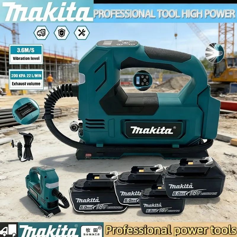 マキタ-車＆バイク用-ブラシレスエアポンプ-コードレス空気入れ：デジタルディスプレイ付きポータブルタイヤポンプ-18vツール