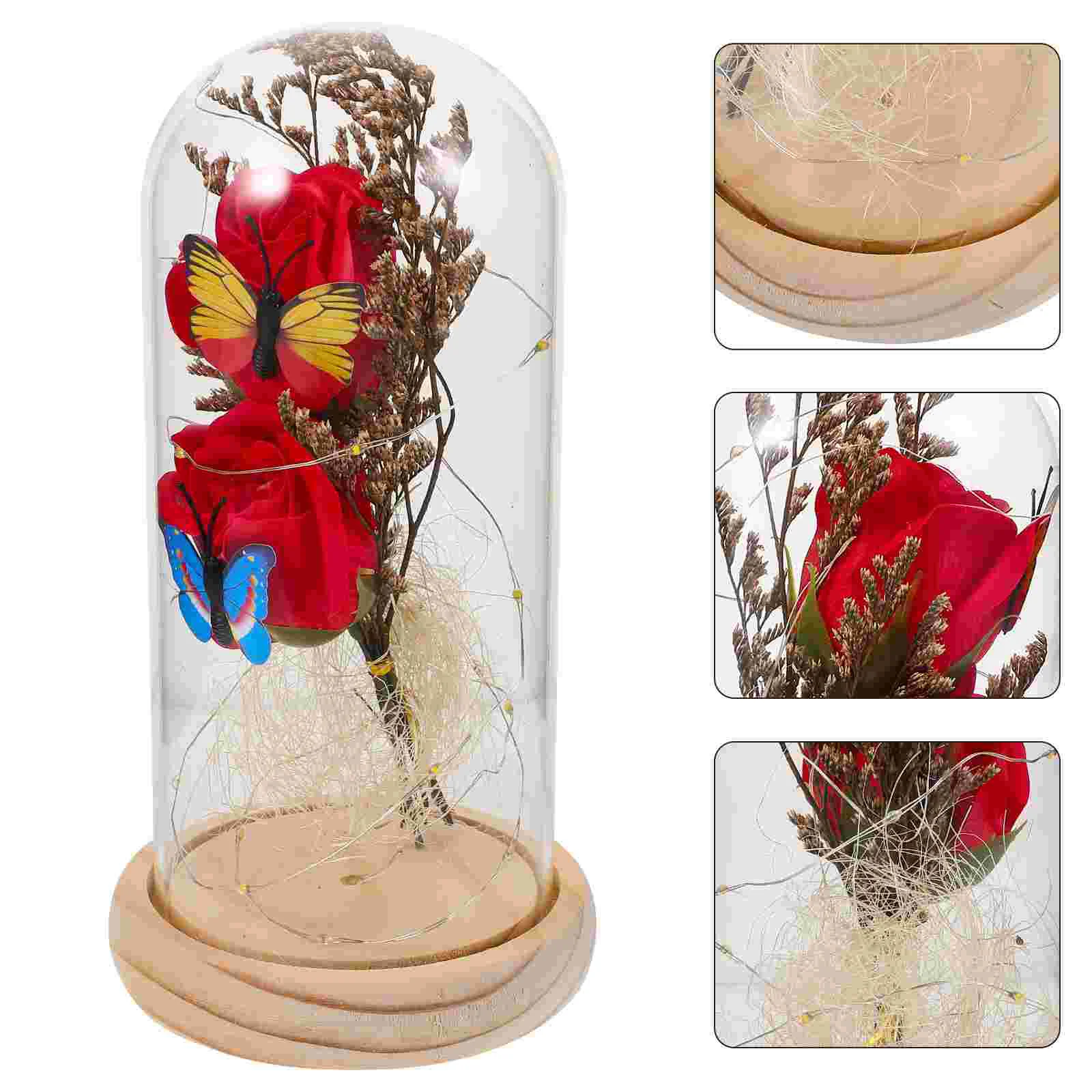 

Exquisite Preserved Soap Rose nament Day Gift LED Light Glass Cover Lamp Lasting Decorative Home Decor