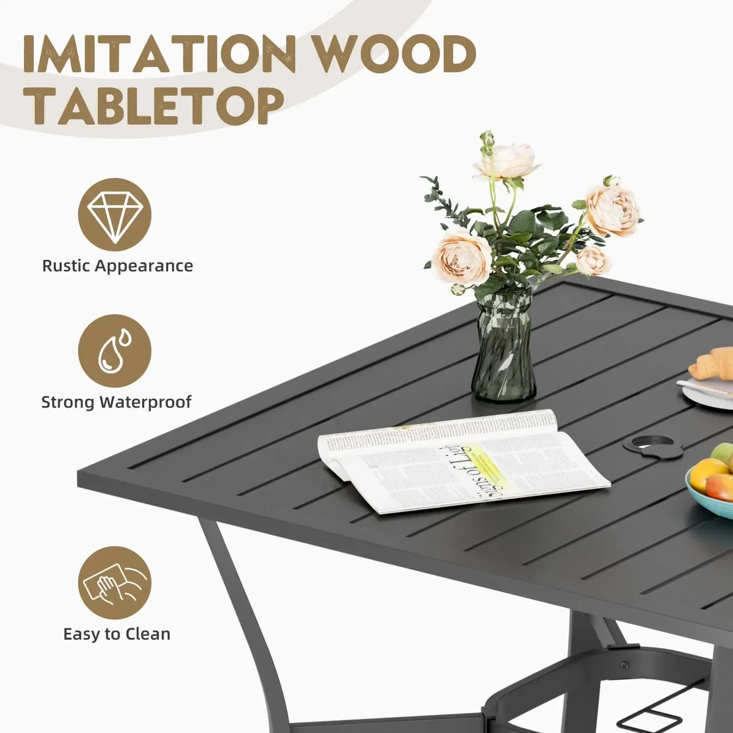 [سعر مخفض! ] طاولة طعام خارجية مقاس 37 بوصة × 37 بوصة لـ 4 أشخاص، طاولة طعام معدنية مطلية بالطلاء الإلكتروني مع فتحة مظلة مقاس 1.57 بوصة، مناسبة لجميع الأحوال الجوية