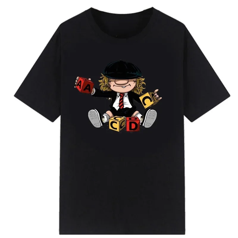 Angus Young Cartoon T Shirt Summer Hardrock Music Band Fan Women Men Graphic Tshirts Adult Fashion Funny Streetwear Tops Tee