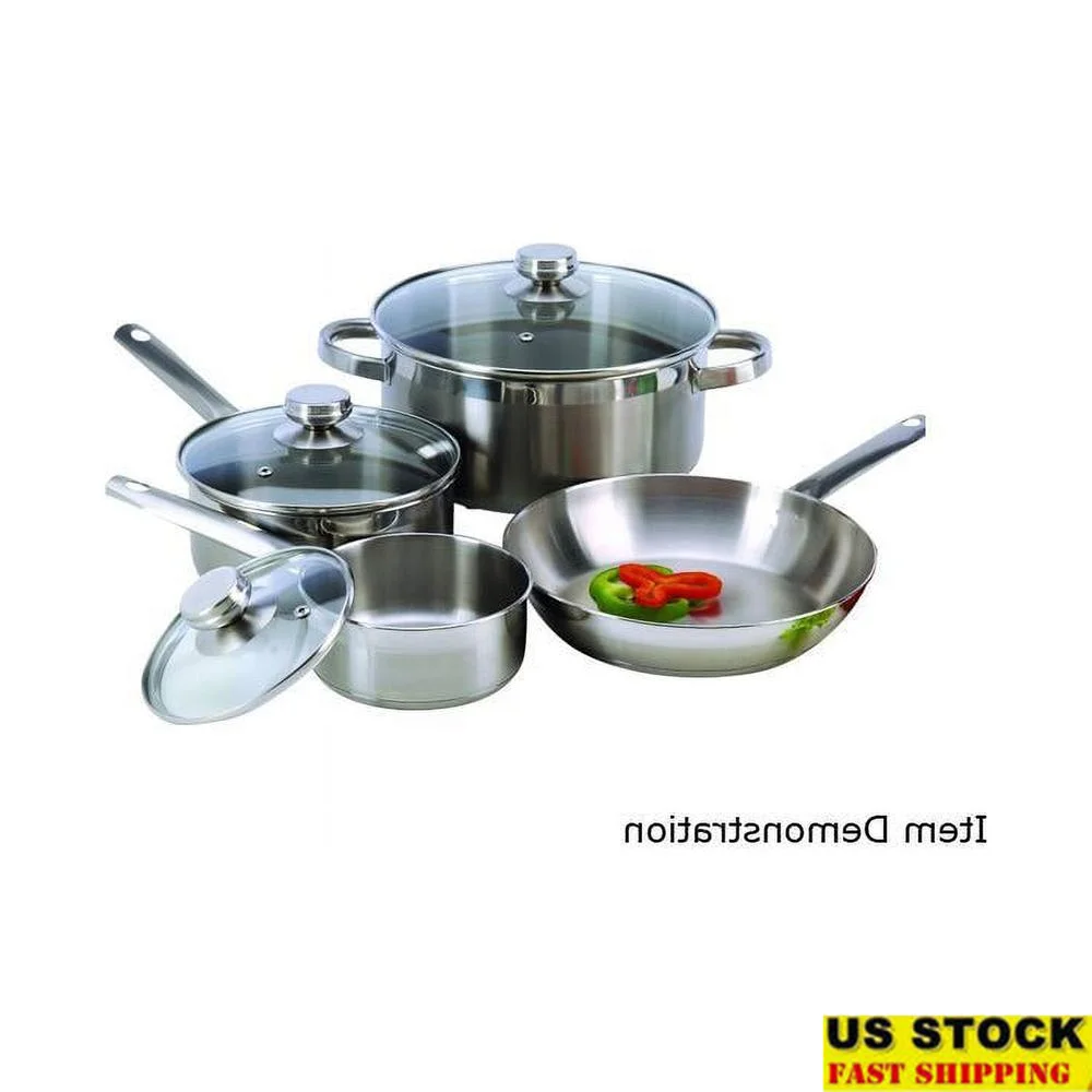 

7 Pieces Stainless Steel Cookware Set Encapsulated Base Stay Cool Knobs and Handles Dishwasher Safe Dutch Oven Fry Pan Saucepan
