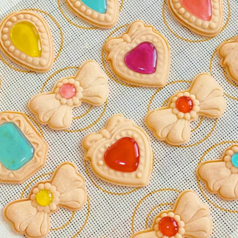 

4Pcs Jam Sandwich Love Heart Bow Cutters Cookie 3D Baking molds Fondant Cake Decoration pastry Biscuit Stamp Baking Accessories