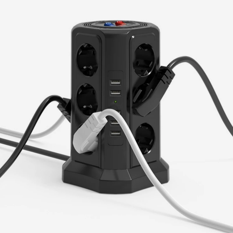 

Tower Multi Power Strip Vertical EU Plug 12 Way Outlets Sockets with 5 USB Overload Protector Switch Multiple Vertical Power Str