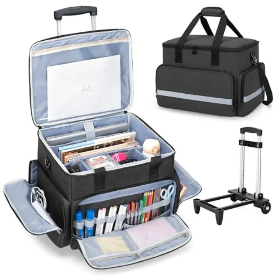 

Сумка-тележка для учителя на колесах для офиса и преподавания, черная, с мягким отделением для ноутбука до 14 дюймов