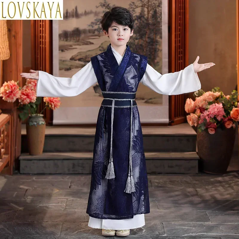 Children's Hanfu, boys handsome, little scholar, ancient costume, bamboo flute performance clothing, autumn and winter styles