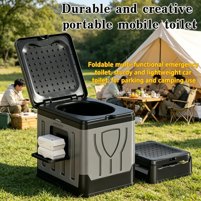 Toilettes mobiles d'extérieur, accessoires de camping portables pour la jungle, poubelles réutilisables pour le camping, fournitures de voyage en voiture
