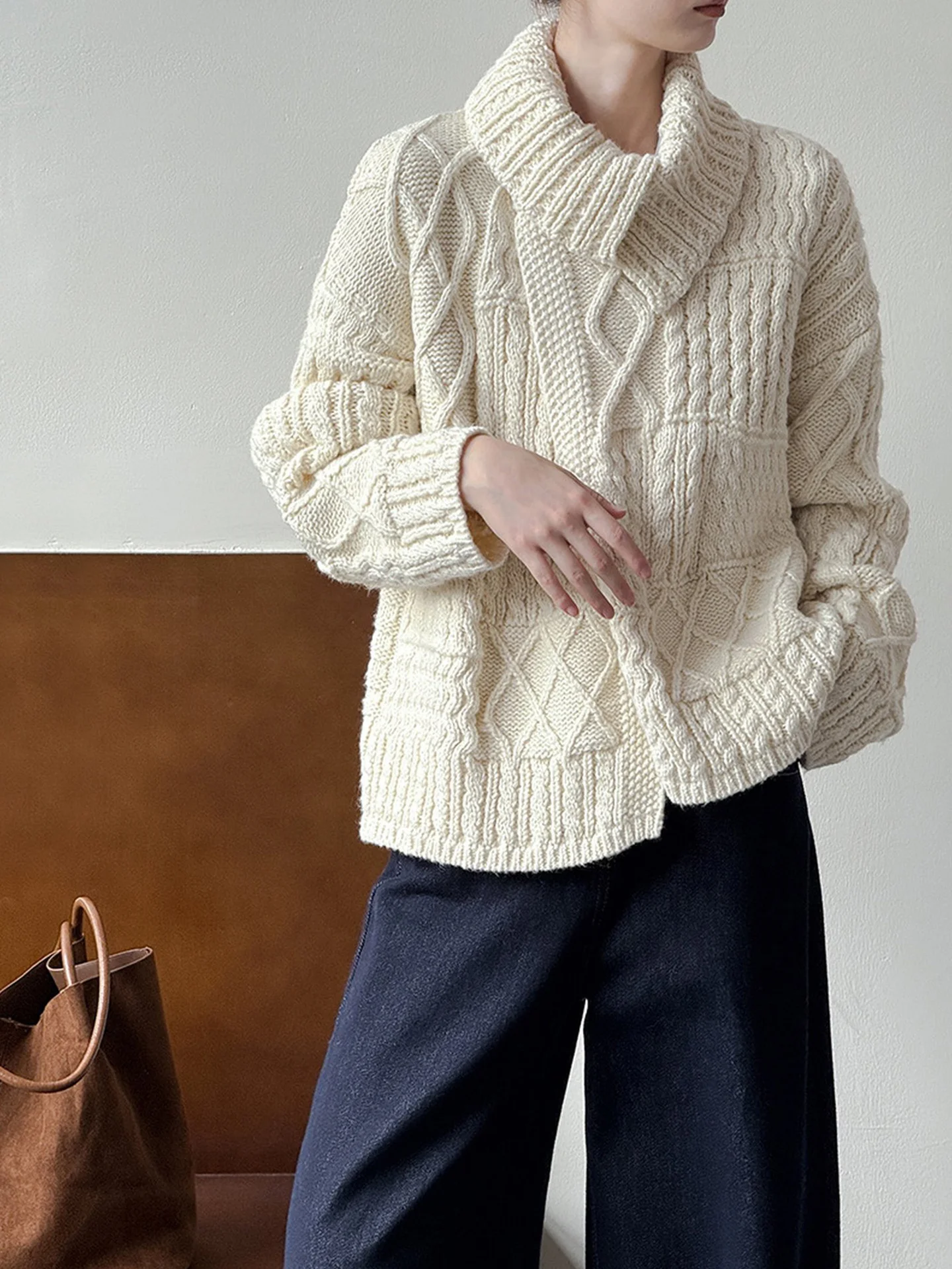 

Thiened Camere Sweater Lazy Sle Loose Casual Long Sve Winter Outerwear Soft Knitted Pure Color Commute Faion