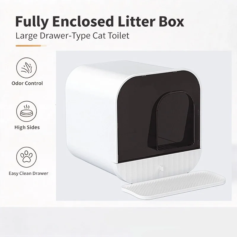 Extra Large Fully Enclosed Cat Litter Box Drawer Type Ventilated Deodorant Cat Toilet with Transparent Door