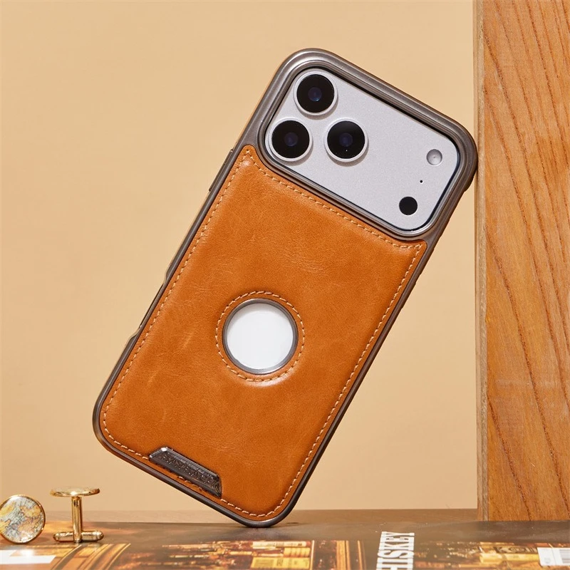 Oil-Wax Cowhide Magnetic Leather Case for iPhone 17 Pro Max 16 Plus 15 14 13 Pro Wireless Charging Anti-drop Mobile Phone Cover
