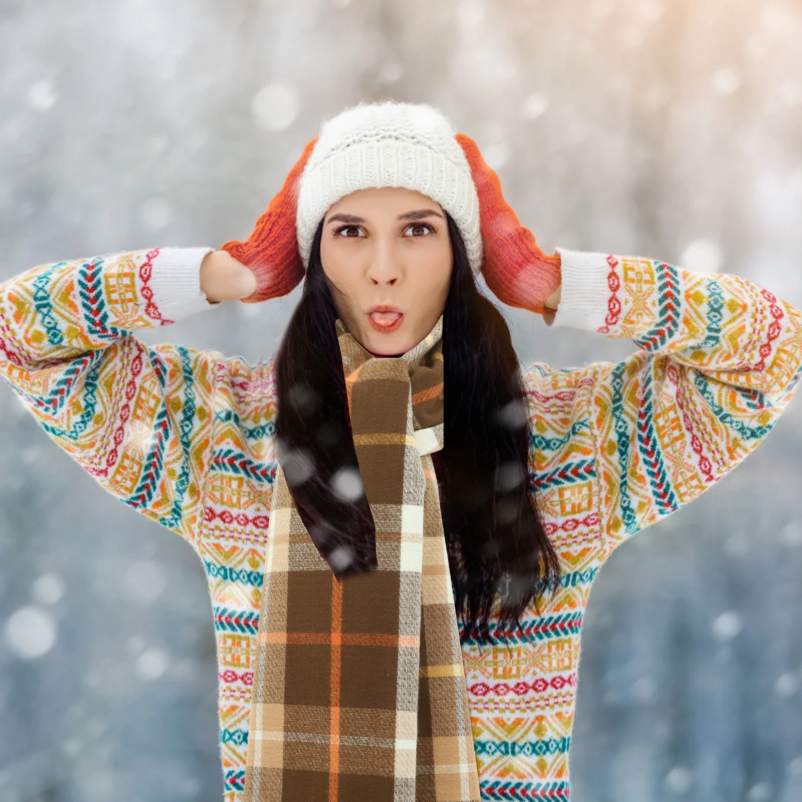 وشاح سميك دافئ للنساء خفيف الوزن من البوليستر الناعم شال طويل برقبة أنثوية ملفوفة شتوية غير رسمية