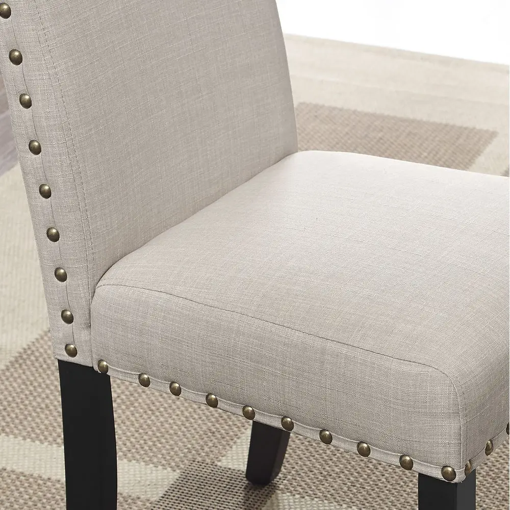 Biony Tan Fabric Dining Chairs with Nailhead Trim, Set of 2, Brown, Tan