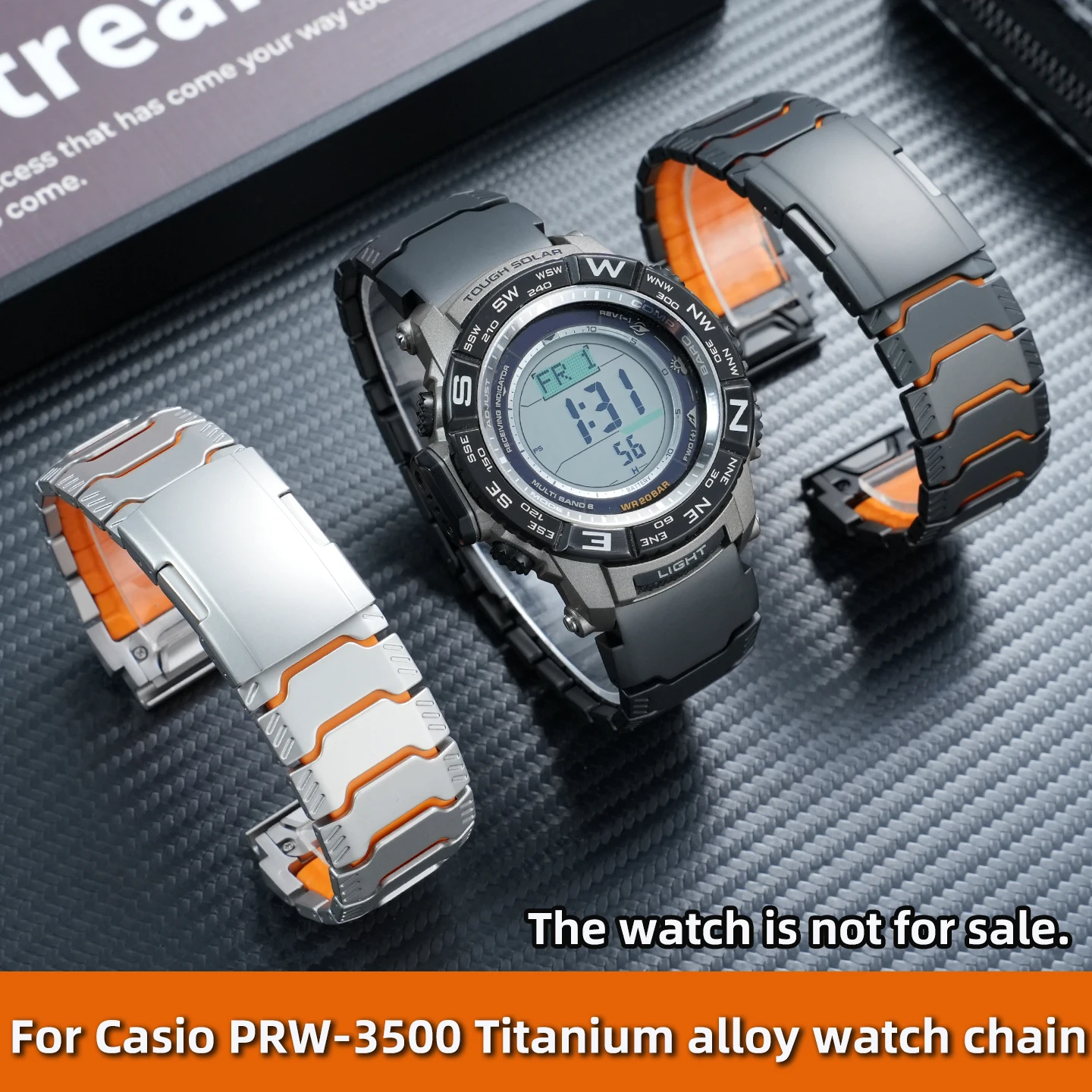 Outdoor-Sport-wasserdichtes Uhrenarmband für Casio Protrek PRW-3500/2500/5100, modifiziertes Titan-Uhrenarmband, Herren-Uhrenkette, Schwarz
