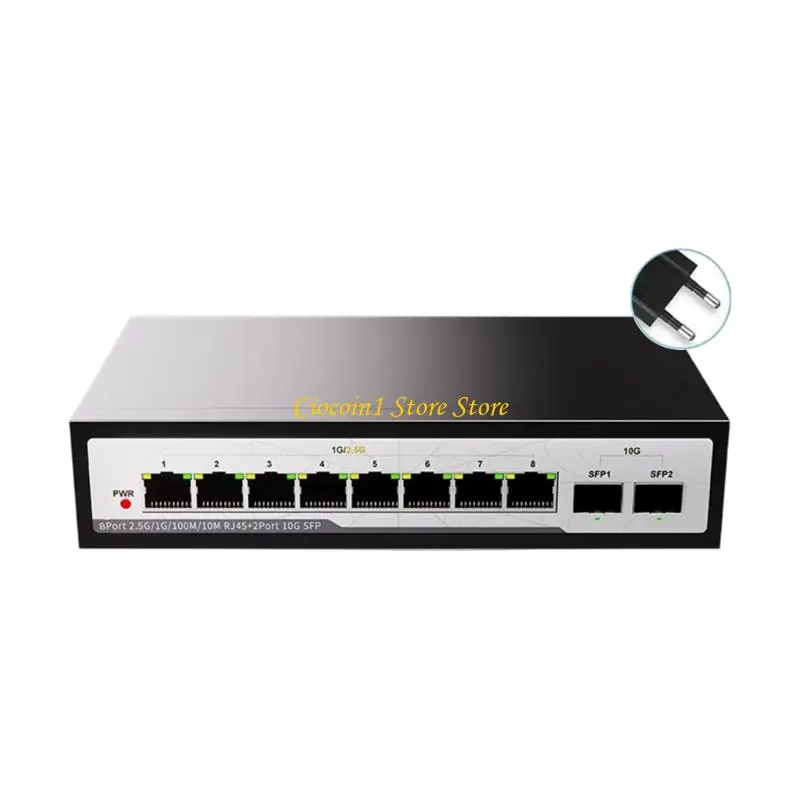 A3PC 8 Port 2.5G Base T Switcher 2x10G SFP+ Slots Metal Enclosure Low Power Consumption