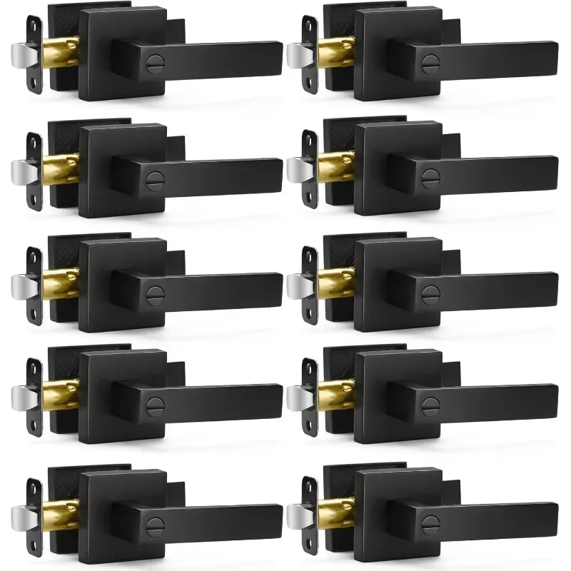 10 Pack Matte Black Door Handles Privacy Door Levers, Keyless Interior Door Knobs Square