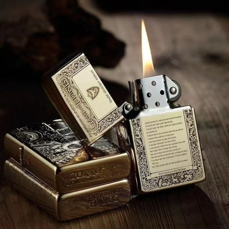 زورو 902 ولاعة بنزين الكيروسين المنحوتة يدويًا باللون الذهبي على الطراز القديم منقوش بأربعة جوانب متعددة الصور هدية لصديقها الحنين #6