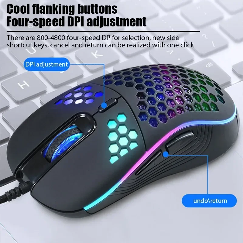 Wired Gaming Mouse Ergonomic RGB Honeycomb Wired Mouse Machinery Optical Sensor Mice For Laptop PC Desktop Compater Mouse Gamer