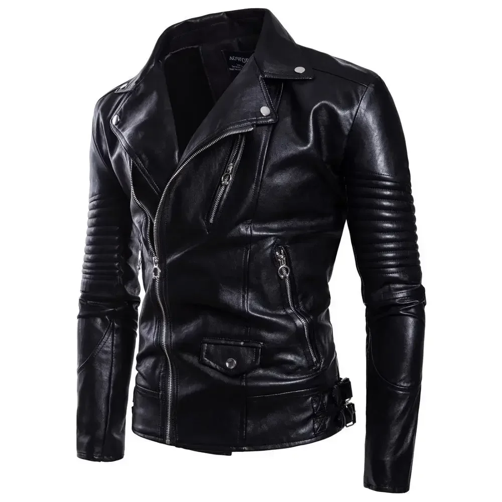 TPJB Men's Lapel Leather Jacket Retro Tight Motorcycle PU Coat Casual Fashion Leather Jacket European Size Short Men's PU Jacket