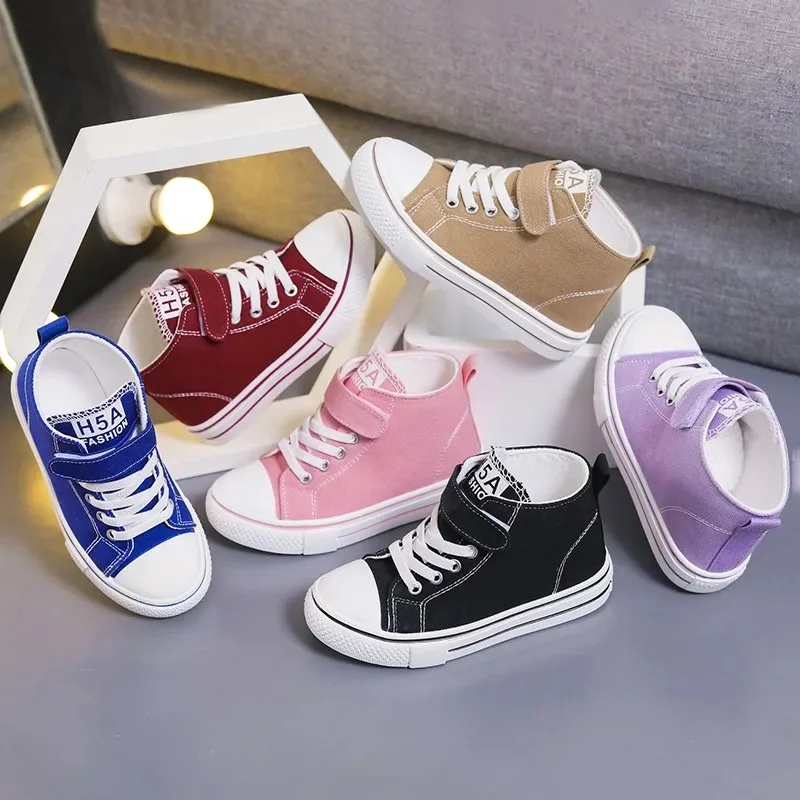 

2026 Spring and Autumn New Children's High Top Canvas Shoes with Soft Bottom Fashionable and Casual Non Slip Flat Casual Shoes