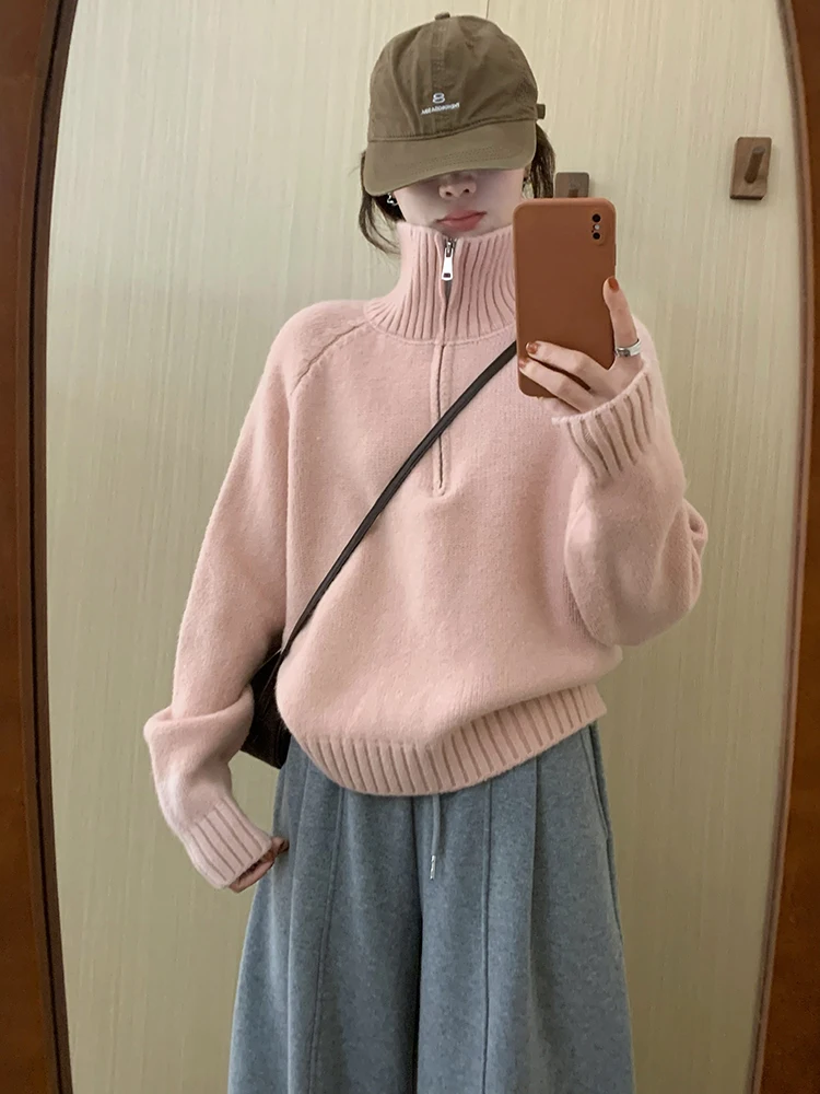 

Chic High Collar Casual Women's Knitwear f Zip Sweater Versatile Slimming Spring 2026 New Sle Soft Comfortable Long Sve