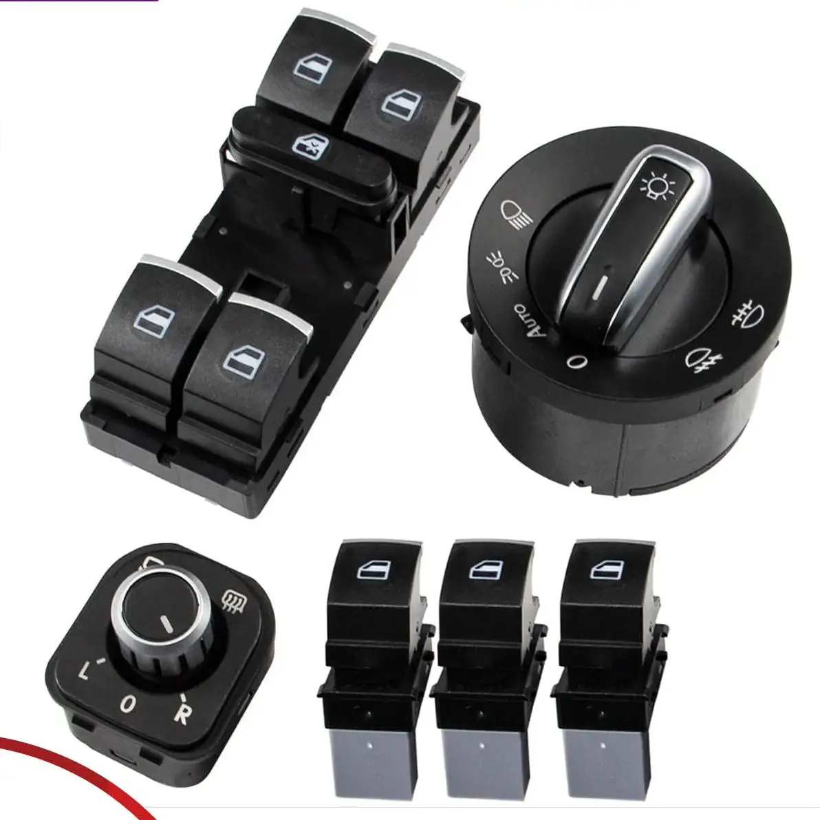 

6 Pcs/Kit Chrome Auto Window Switch Headlight Switches Window Control Power Lift Switch 5ND959857 For VW Golf GTI 5 6 Jetta 6