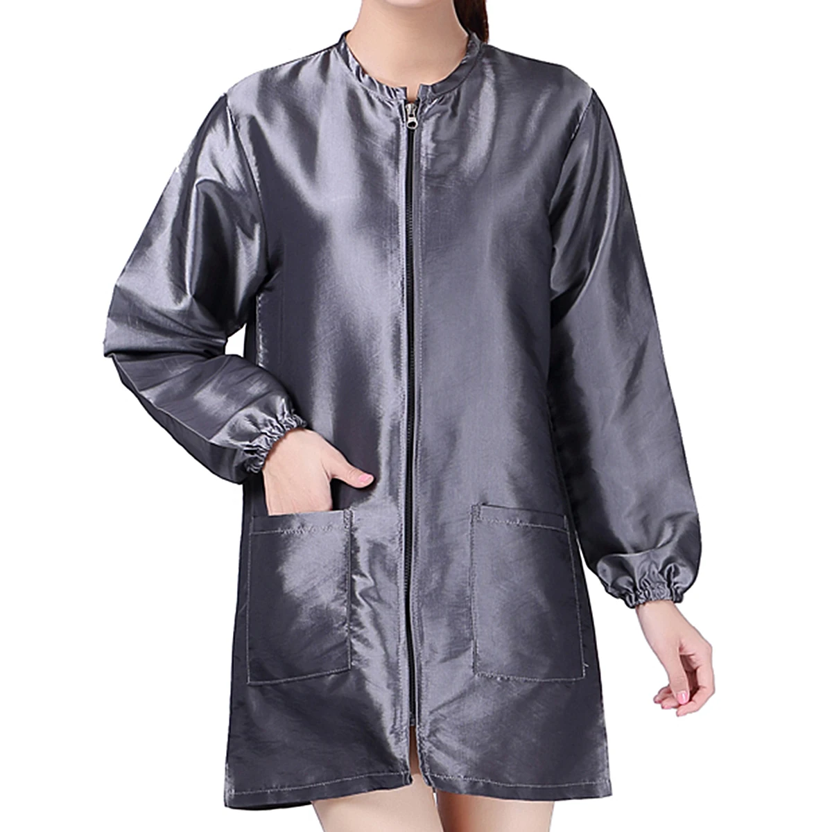 

Long Sleeve Beauty Technician Overalls Waterproof Spa Salon Suit Hair Dyeing Apron Barber Workwear Loose Fit Round Neck Zipper