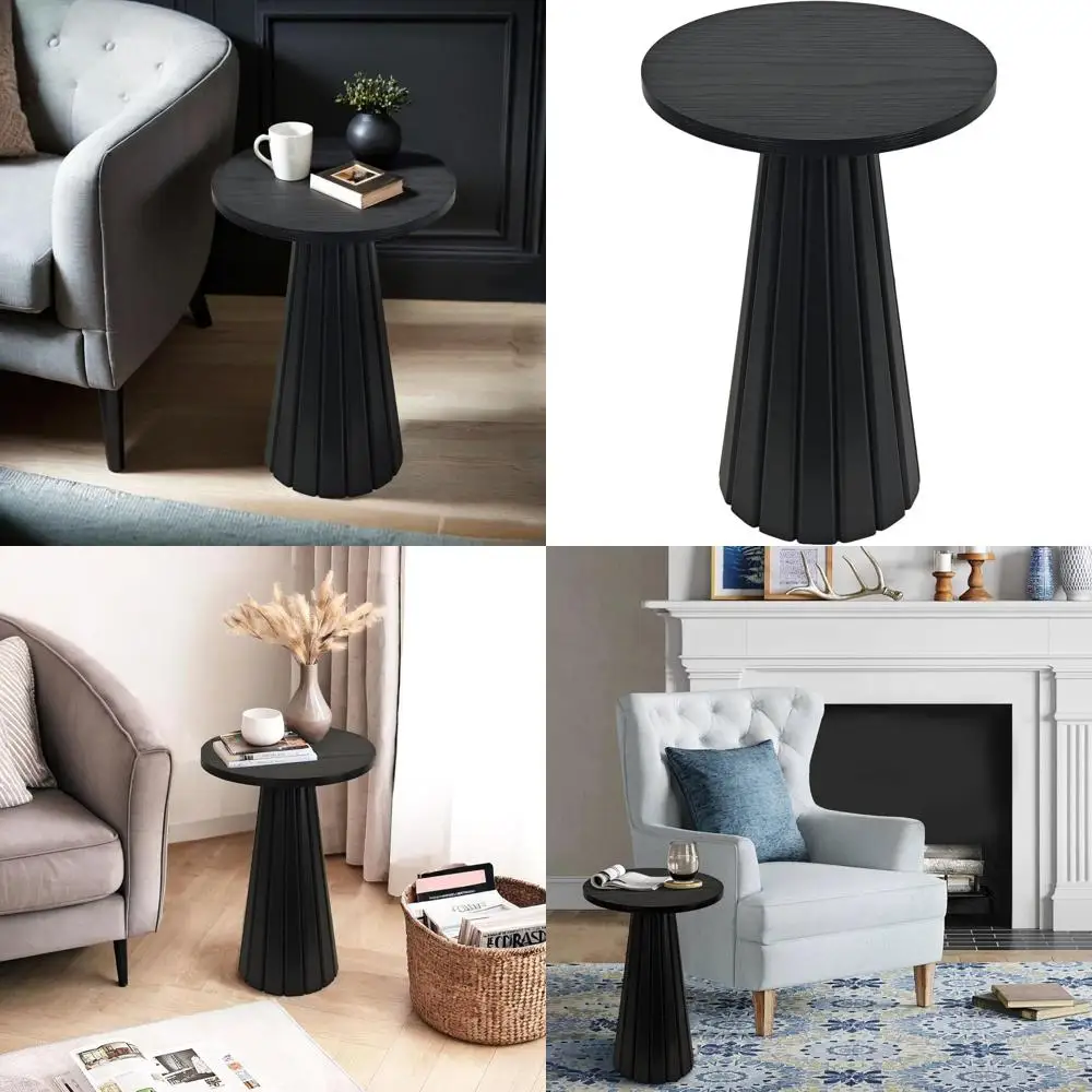 

Компактный черный деревянный приставной столик на ножках для напитков, растений, гостиной и спальни