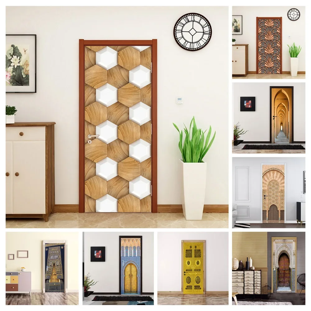 

Self-adhesive Cultural Creative Retro 3d Door Stickers personality Wooden Door Home Decoration wall stickers Refurbished PVC