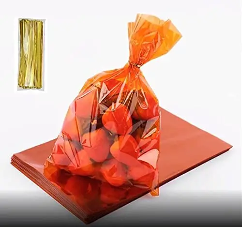 50pcs Cellophane Treat Bags Red Color 6x9 Inch Bags Cellophane Wrap Bags with Twist Ties for Bakery Cookies Sweets Snacks bags