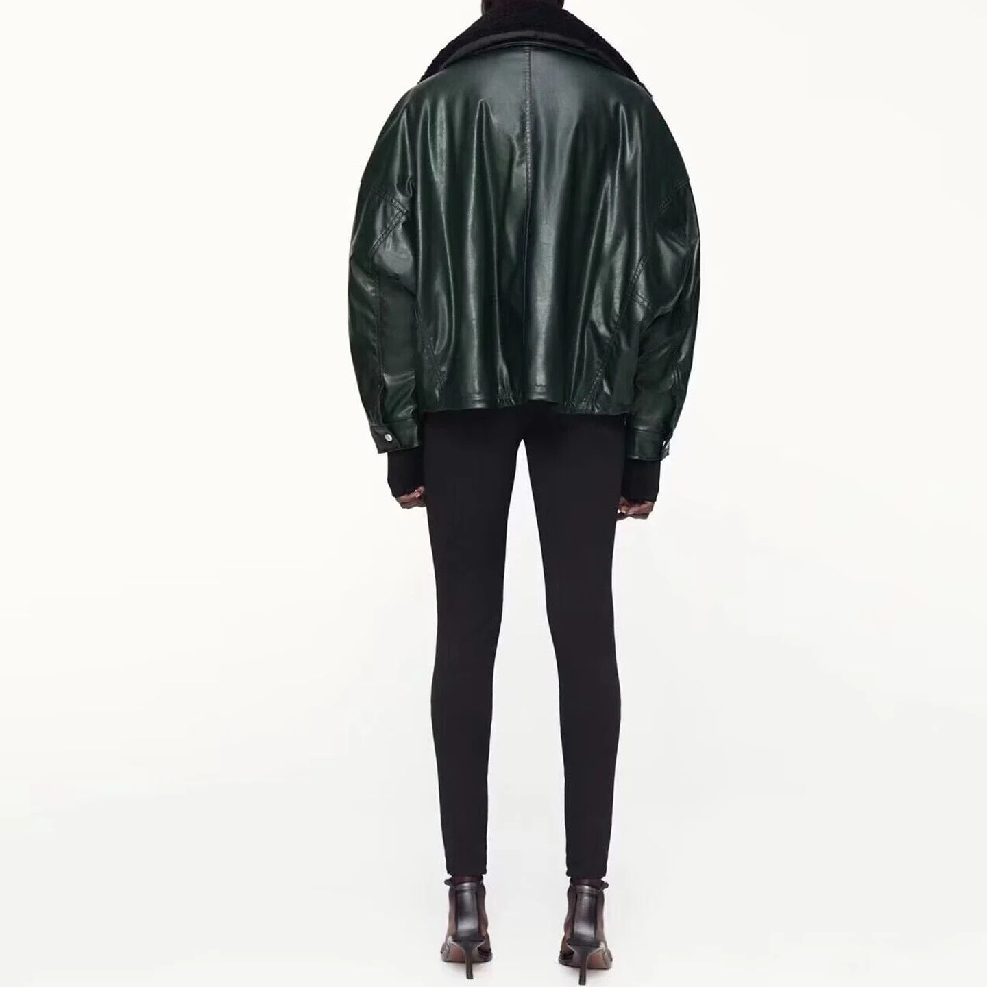 Jaqueta de Couro Fena Estilo Casual com Gola de Pele Removível, E, Juvenil, Manga Longa, Fechamento com Zíper, Com...