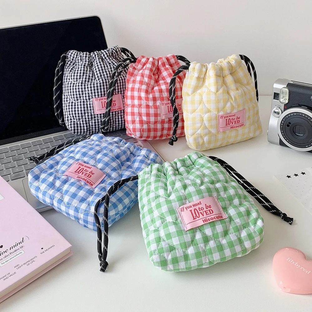 

Fashionable dopamine macaron heart-shaped printed stripes, various series of drawstring storage bags, sweet girl makeup tools, c