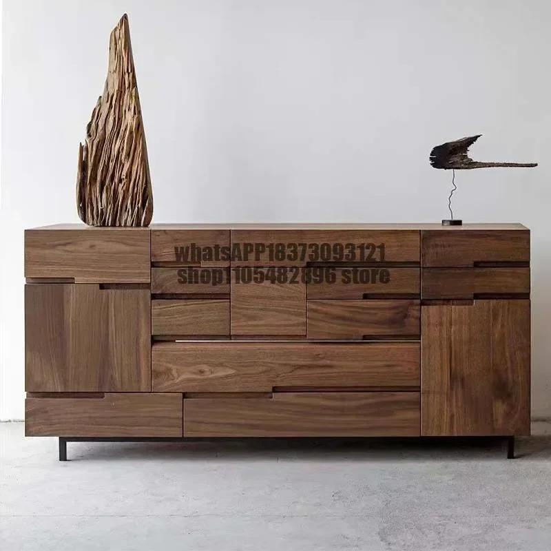 Black walnut solid wood chest cabinet Multi-bucket cabinet Nordic living room storage drawer Locker Simple TV cabinet