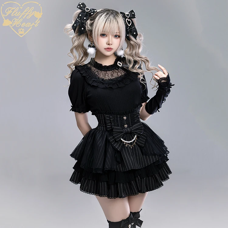 Japanischer Stil Massenproduktion Mine Lolita Minirock Herbst Neues Mädchen Süße süße Schleife Perlenkette Prinzessinnenrock Y2K Kuchenrock