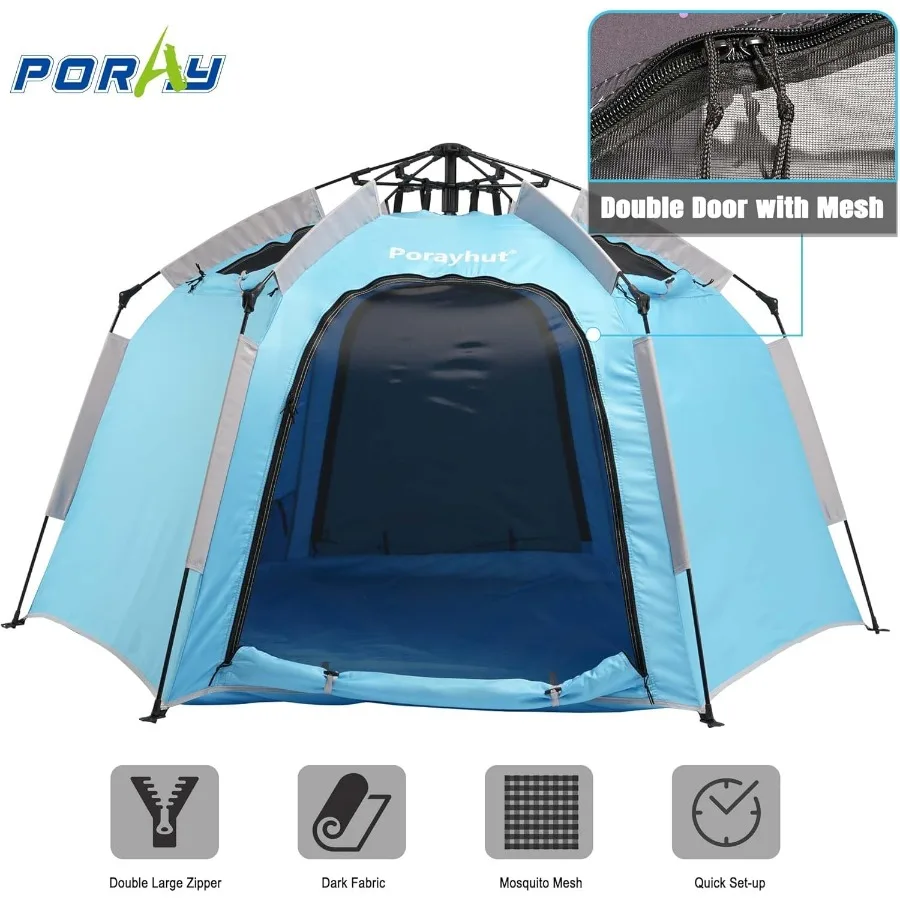 Tragbares sechseckiges Spielzelt mit LED-Streifenlichtern, Indoor-Spielhaus, einfaches Aufbau, Raumzelt für 4–5 Personen, Traumzelt für Nachtrosa