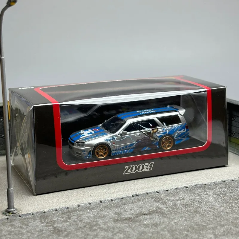 Zoom Diecast 1/64 مقياس نيسان سبيكة نموذج سيارات نيسان GTRR34 Stagea1iWC34 260RS كروك واجون الأزرق تحصيل لعب المركبات