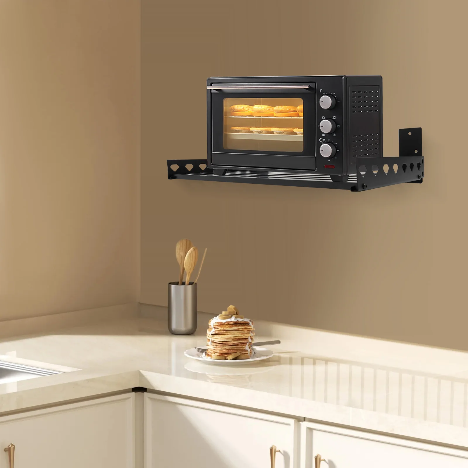 

Stainless Steel Wall Mounted Microwave Oven Shelf Rack - 7pcs Square Tube Organizer for Kitchen - Space Saving Mounting Bracket