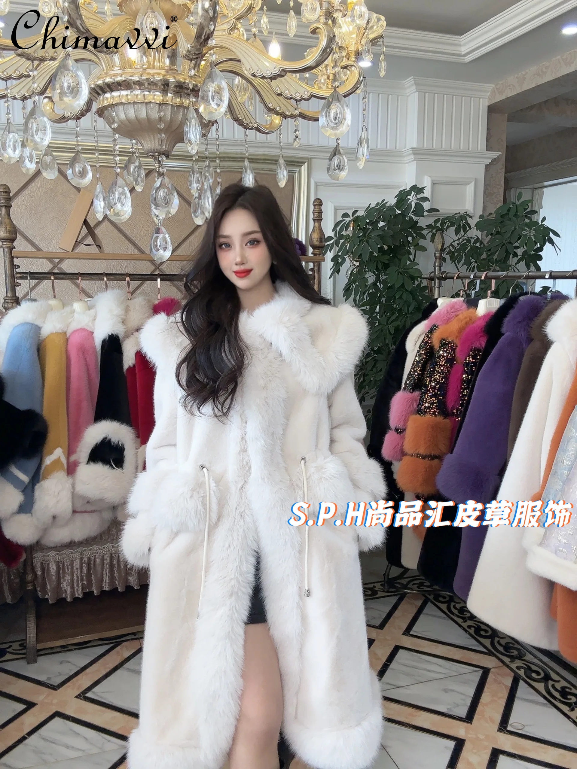 New Winter Fashion Fur Coat European Mink Sweet Toka Fox Fur Tight Waist Fur Collar Slimming Temperament Warm Women's Jackets